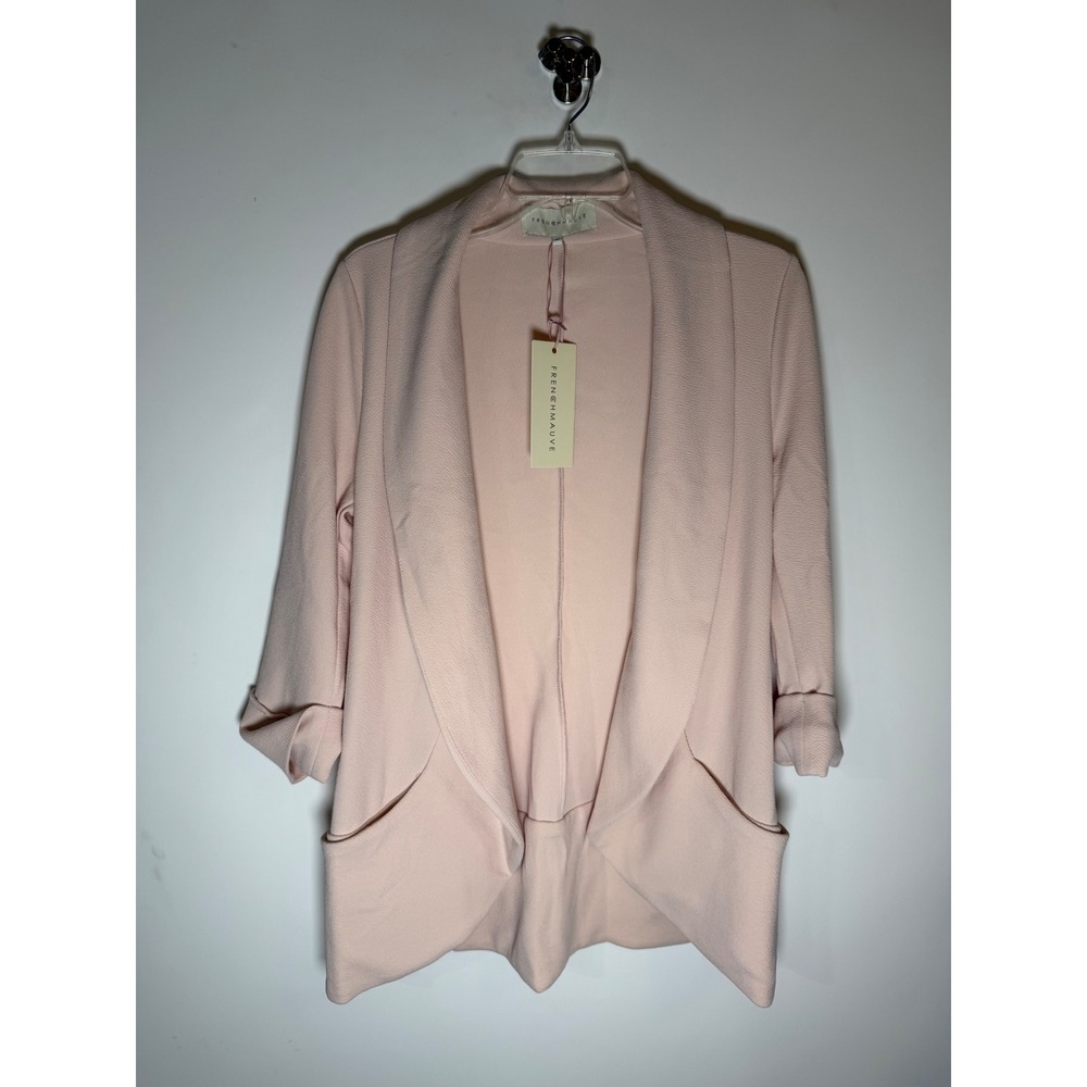 French Mauve Blush Pink Open Front Draped Blazer Jacket Medium NWT